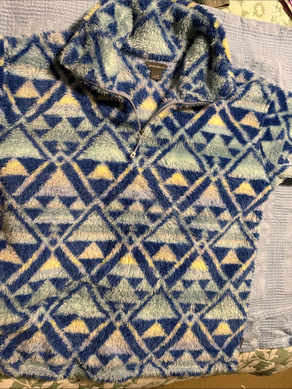 Eddie Bauer Blue Geometric Half-Zip Fleece Pullover